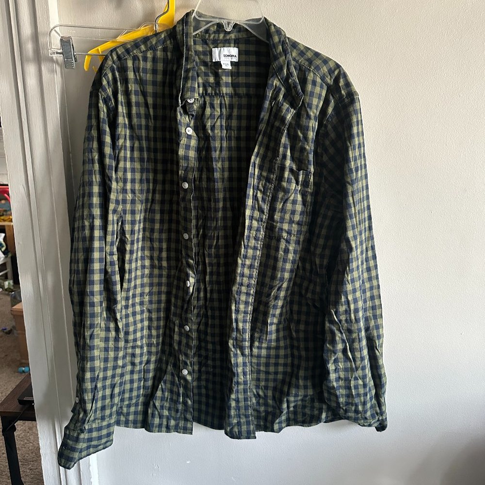 Blue and green long sleeve button down